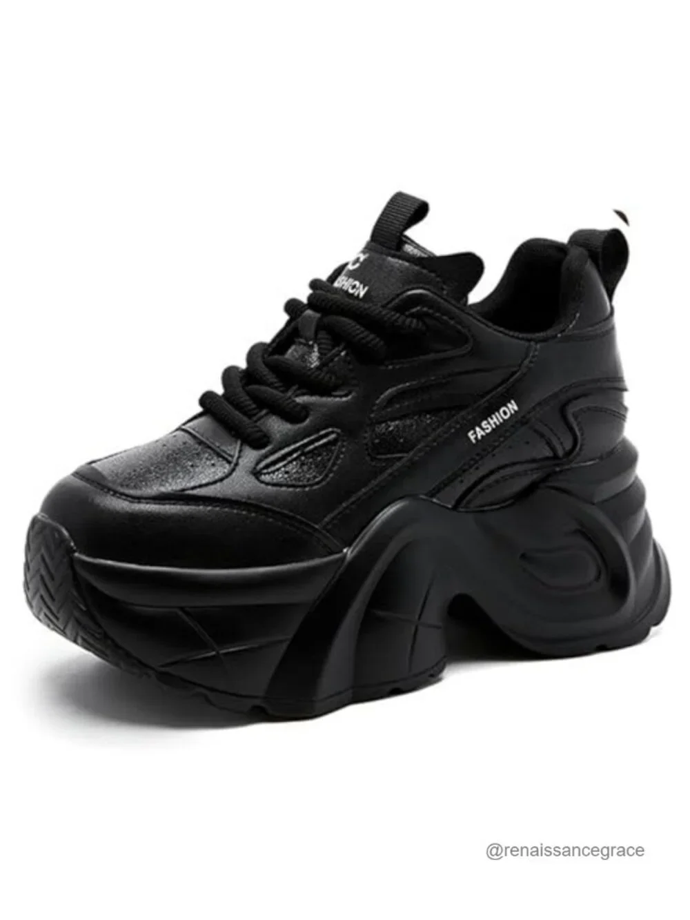 Women's Chunky Platform Dad Sneakers Lace Up Wedge Low Top Faux Leather